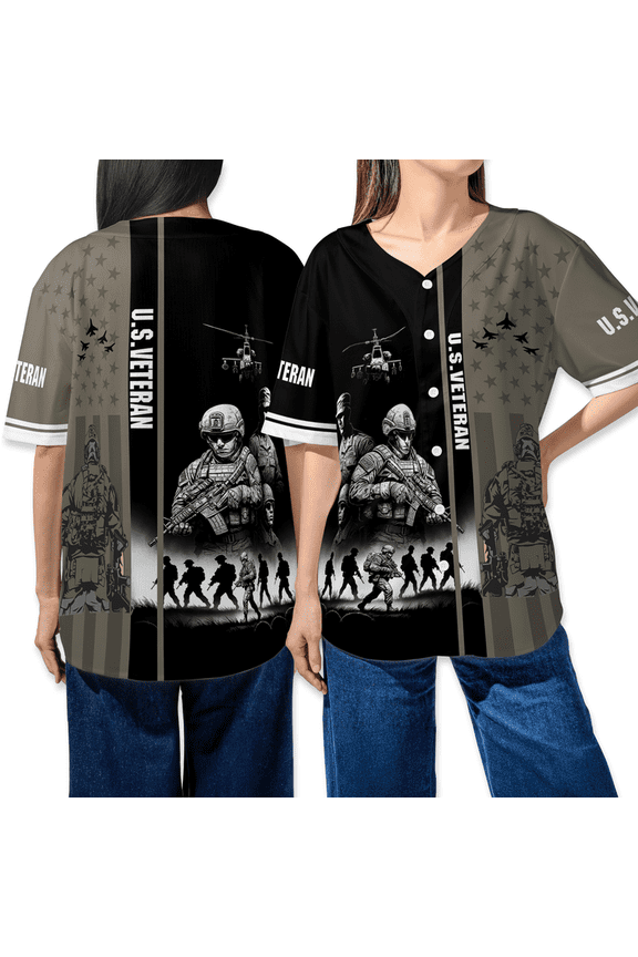 Personalized U.S. Veteran Baseball Jersey Shirt – Patriotic Military Soldier Graphic Tee for Men & Women – Veteran Day, Memorial Day, Army Tribute Gift