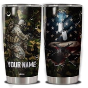 Personalized US Army Tumbler Cup With Lid 20oz 30oz Stainless Steel Insulated Military Camouflage Skull Flag Gifts for Patriotic Soldier Veterans Custom Name Vacuum Travel Coffee Mug
