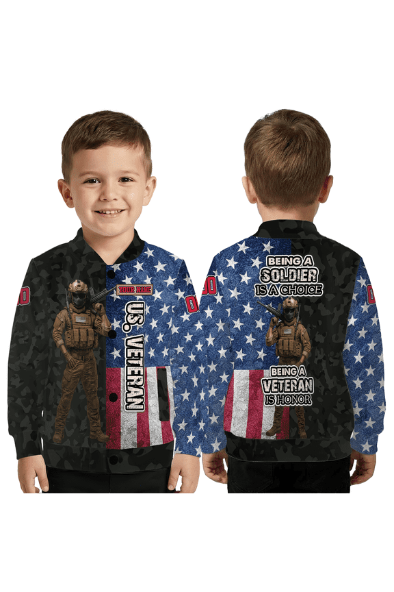 Personalized US Veteran Patriotic Jacket, Freedom Is Not Free Military Baseball Jacket, Custom Name USA Flag Soldier Coat
