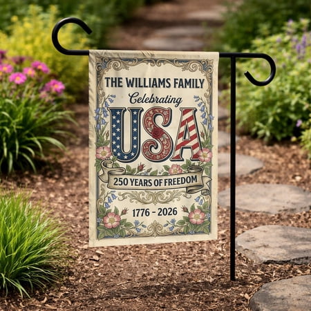 Personalized USA 250 Years Family Name Flag 12x18 POLE NOT INCLUDED Garden Flag