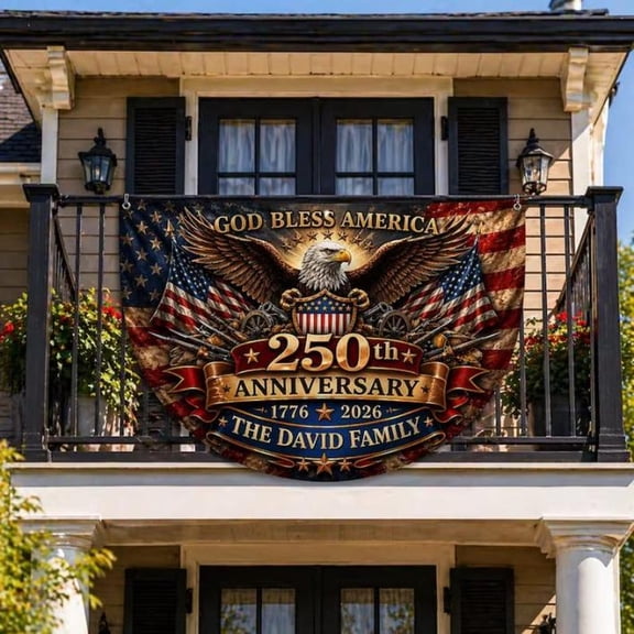 Personalized USA 250th Anniversary Bunting Flag 1776-2026, Custom Family Name Patriotic America Banner, Non-Pleated Porch Decor