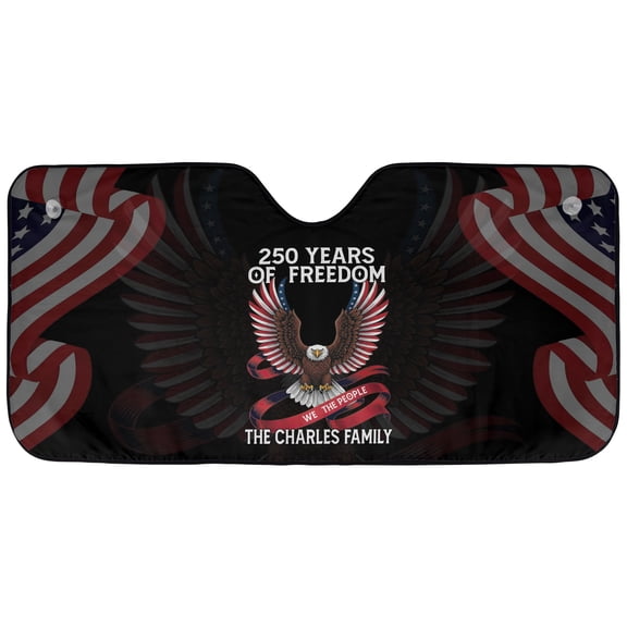 Personalized USA 250th Anniversary Car Sunshade, Celebrating Independence Day Custom Family Name Windshield Sun Shade, Patriotic Auto Sunshade