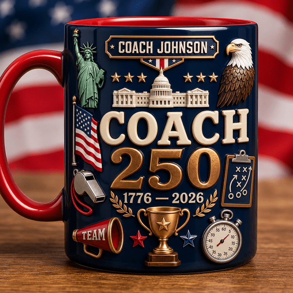 Personalized USA 250th Anniversary Coach 3D Effect Mug, Custom Name Gift
