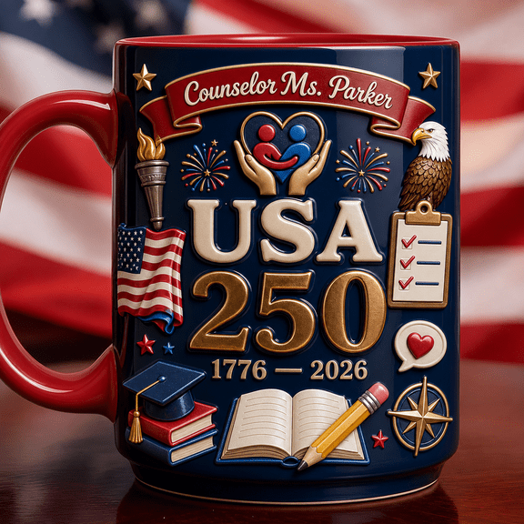 Personalized USA 250th School Counselor 3D Effect Mug, Custom Name Gift