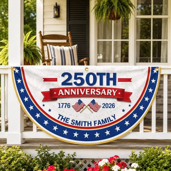 Personalized USA 250th Semicircle Flag, Family Name Patriotic Banner
