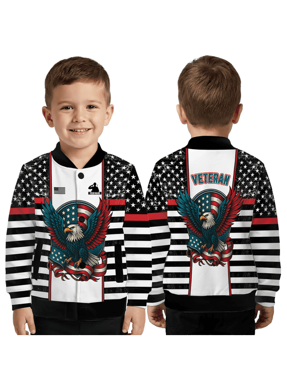 Personalized USA Eagle Patriotic Jacket, Custom Name American Flag Graphic Coat, US Pride All-Over Print Baseball Jacket