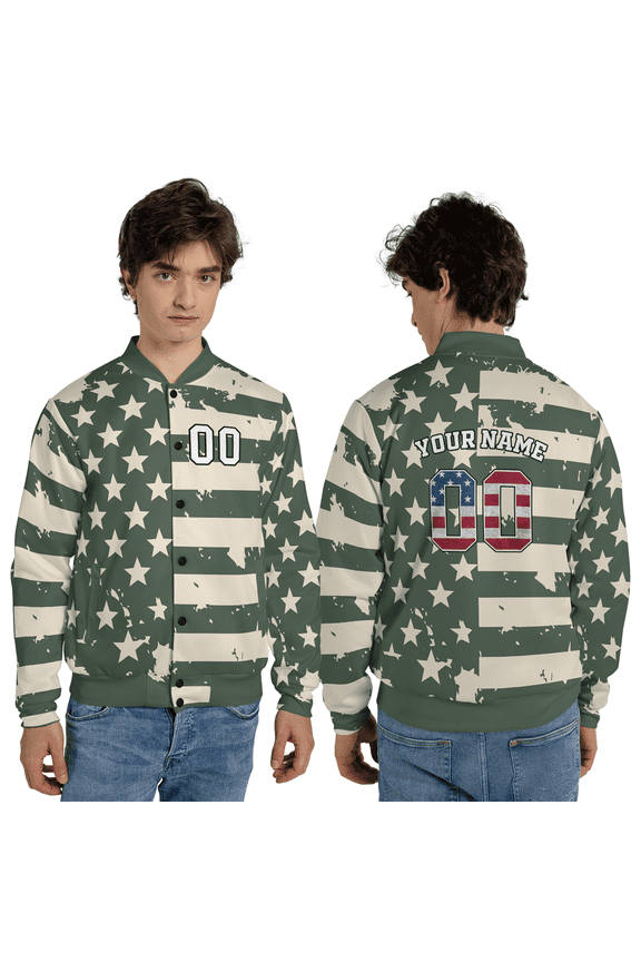 Personalized USA Flag Baseball Jacket, Personalized Number Patriotic Style Baseball Jacket, Custom Name Number Camo Style Patriotic Jacket