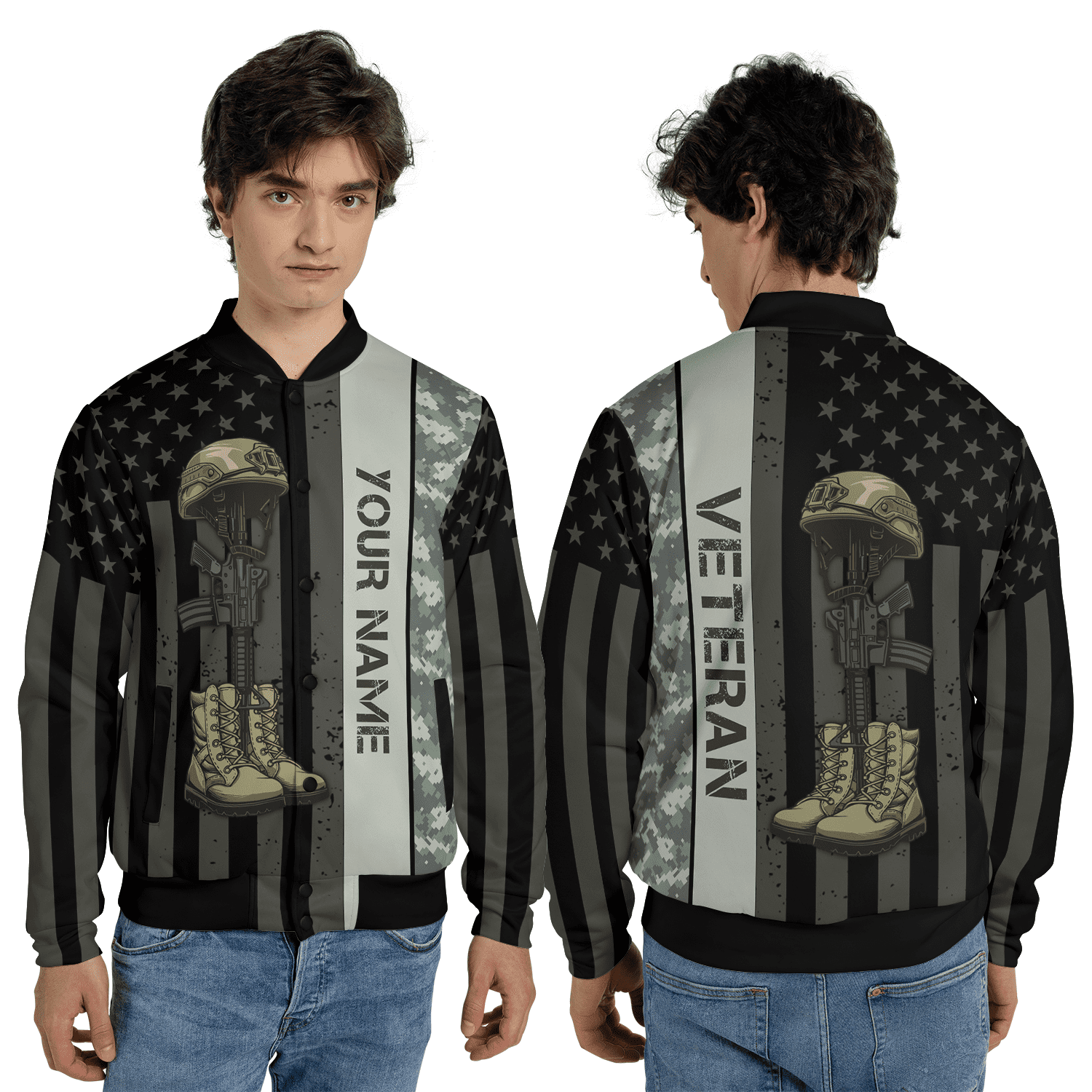 Personalized USA Patriotic Jacket, Black Camo American Flag Graphic ...