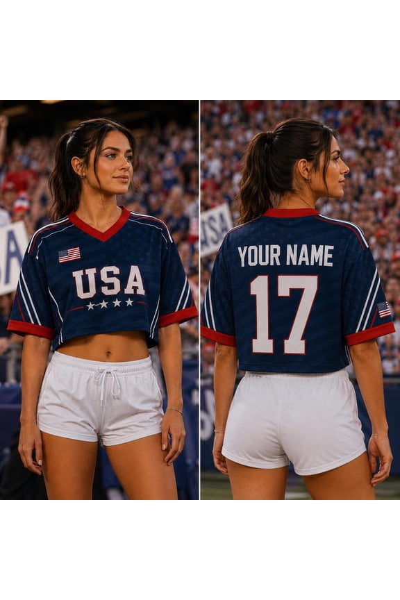 Personalized USA Soccer Croptop Jersey, Custom Name Number Football Crop Top, Women Game Day Fan Shirt, USA Sports Tee