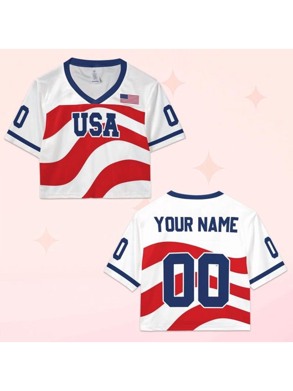 Personalized USA Women's Soccer Crop Top Jersey, Custom Name Number Football Crop Top, Women Game Day Fan Shirt