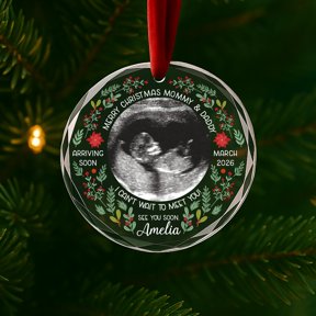 Personalized Ultrasound Clear Glass Christmas Ornament, Custom Sonogram Pregnancy Announcement Keepsake