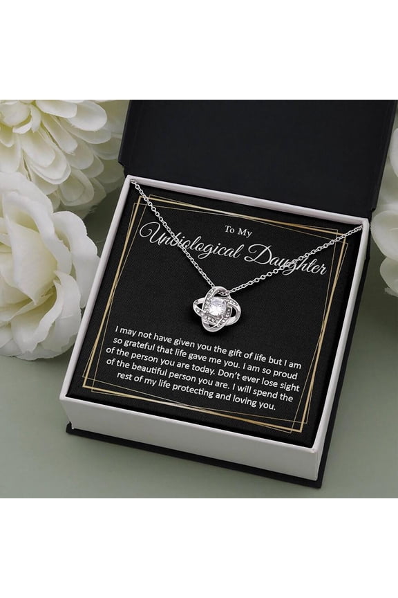 Personalized Unbiological Daughter Gift, Stepdaughter Gift, Adopted Daughter, Bonus Daughter, White Gold Cubic Zirconia Necklace for Bonus Daughter