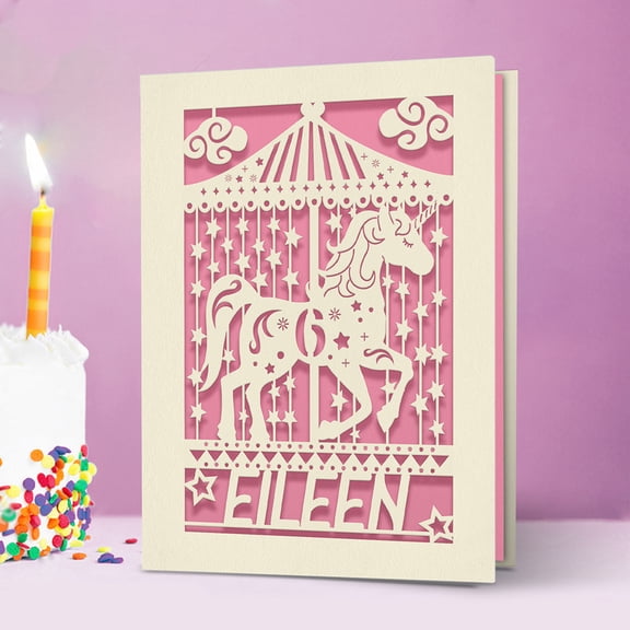 Personalized Unicorn Birthday Card, Papercut Unicorn Greeting Card with Envelope Blank Inside, Novelty Gift for Child Kids Son Daughter Niece Nephew
