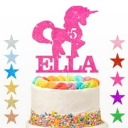 Personalized Unicorn Theme Happy Birthday Cake Topper for Boys Girls Kids Glitter Topper Party Supplies