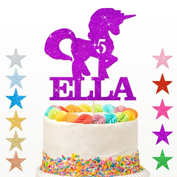 Personalized Unicorn Theme Happy Birthday Cake Topper for Boys Girls Kids Glitter Topper Party Supplies