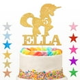 thumbnail image 1 of Personalized Unicorn Theme Happy Birthday Cake Topper for Boys Girls Kids Glitter Topper Party Supplies, 1 of 7