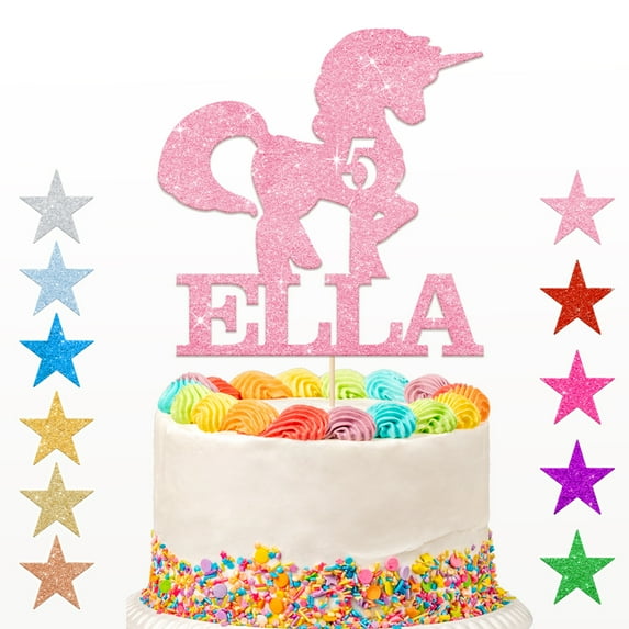 Personalized Unicorn Theme Happy Birthday Cake Topper for Boys Girls Kids Glitter Topper Party Supplies