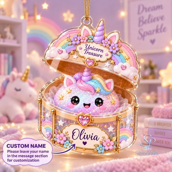 Personalized Unicorn Treasure Box with Rainbow Flowers and Hearts, Custom Name Keepsake Gift