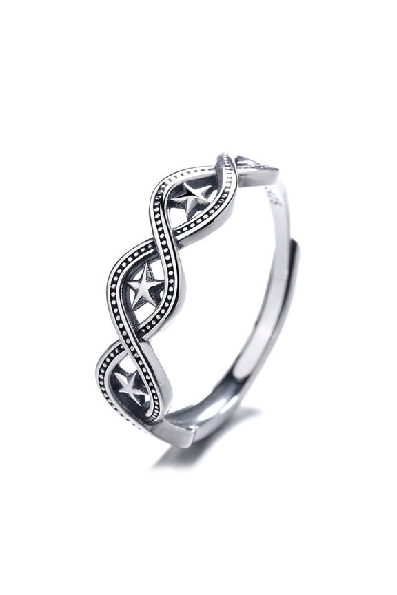 Unisex Sterling Silver Ring Retro Constellation Adjustable Lightweight Ring Gift Box Included Vintage Design Thin Band