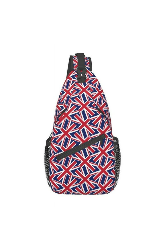 United Kingdom Flag Collage Sling Chest Bag UK London British Pattern Crossbody Shoulder Backpack for Men Travel Hiking Daypack