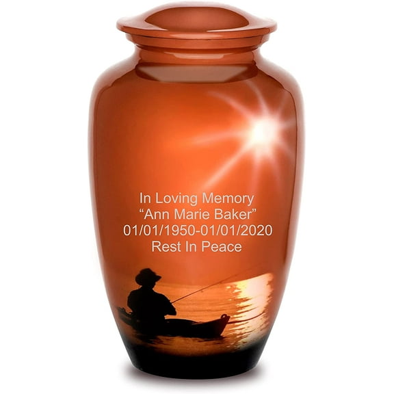 Personalized Extra Large Urns for Human Ashes, Customized Fishing Adult Cremation Urn, 320 lbs with Velvet Bag.