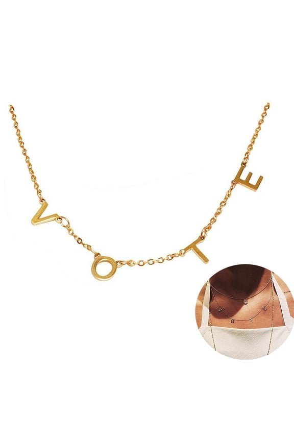 Vote Necklace, Vote Initial Pendant Stainless Steel, Personalized Name Necklace Custom Spatial Letter, Letter Design Chain Choker V-O-T-E for Women 45cm.