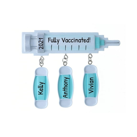 Personalized Vaccinated Family of 3 Christmas Tree Ornament 2024 - Pandemic Survivor Xmas Keepsake