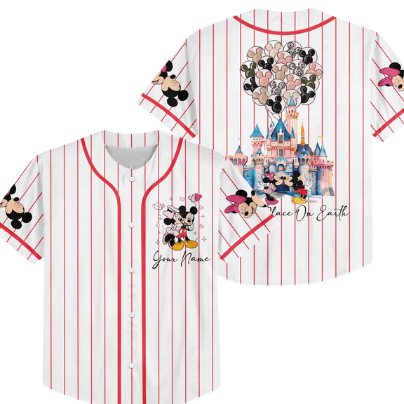 Personalized Valentine Mickey Minnie Baseball Jersey, Custom Disney Jersey Gift, Disney Couple Valentine Shirt for Kid Youth Adult