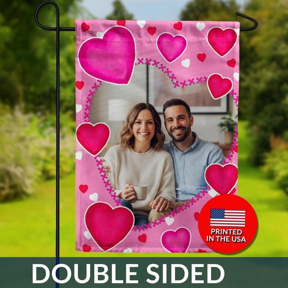 Personalized Valentine Photo Flag Double Sided Heart Frame 1