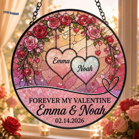 Personalized Valentine Suncatcher Custom Romantic Names Window Hanging Gift