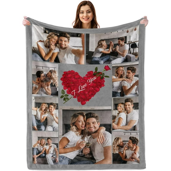 Personalized Valentines Day Blanket Gifts for Him Her, I Love You Gifts for Boyfriend, Custom Photo Blanket for Girlfriend Gifts, Birthday Gift for Couples Wife Husband Men Women Blankets