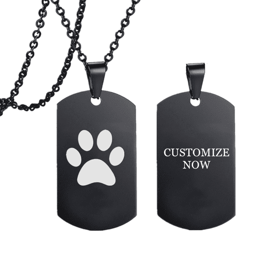 Personalized Valentines Day Gift Paw Necklace Customized Name Pendant Dog Dad Dogfather Jewelry Gifts for Boyfriend Girlfriend Dog Lovers Gifts for Father's Day, Black