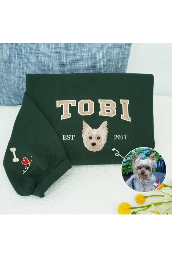 Personalized Varsity Dog Embroidered Hoodie with Dog Name, Custom Embroidered Sweatshirt