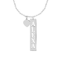 Personalized Vertical Cut Out Name Bar Necklace with Dangling Heart