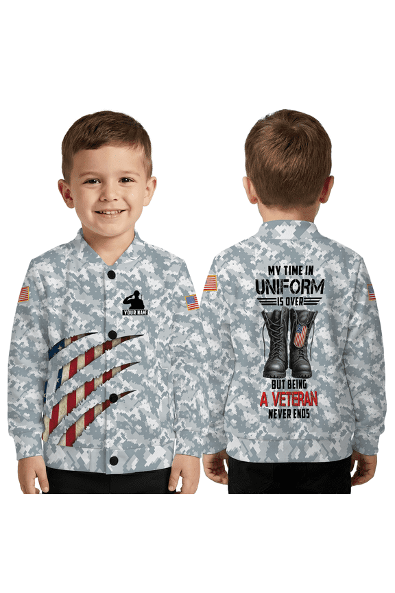 Personalized Veteran Digital Camo Baseball Jacket – American Military Tribute Baseball Jacket, Custom Name Patriotic Veteran Outerwear Gift