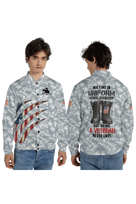 Personalized Veteran Digital Camo Baseball Jacket – American Military Tribute Baseball Jacket, Custom Name Patriotic Veteran Outerwear Gift