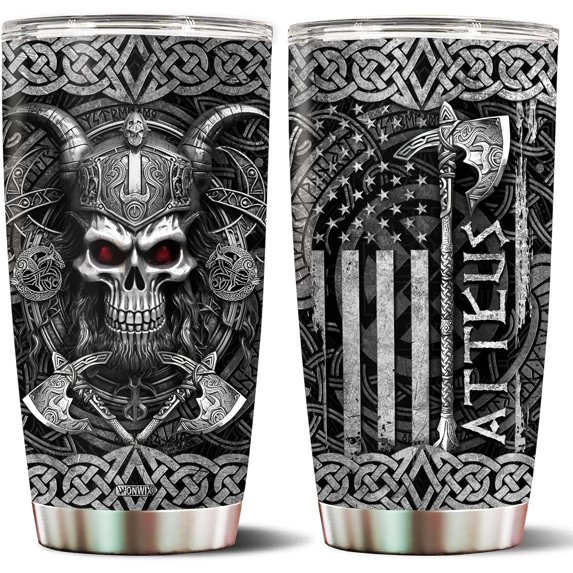 Personalized Viking Gifts for Men Dad 20oz Stainless Steel Insulated Coffee Cup Travel Mug Thermos Tumbler with Lid Christmas Birthday Fathers Day Valentine Gift for Husband Son Boy
