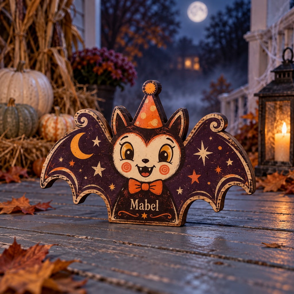Personalized Vintage Bat Party Wooden Block 3 Layer for Halloween ...