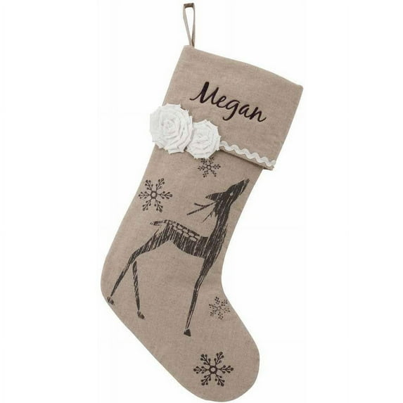 Personalized Vintage Linen Snowflake Christmas Stocking