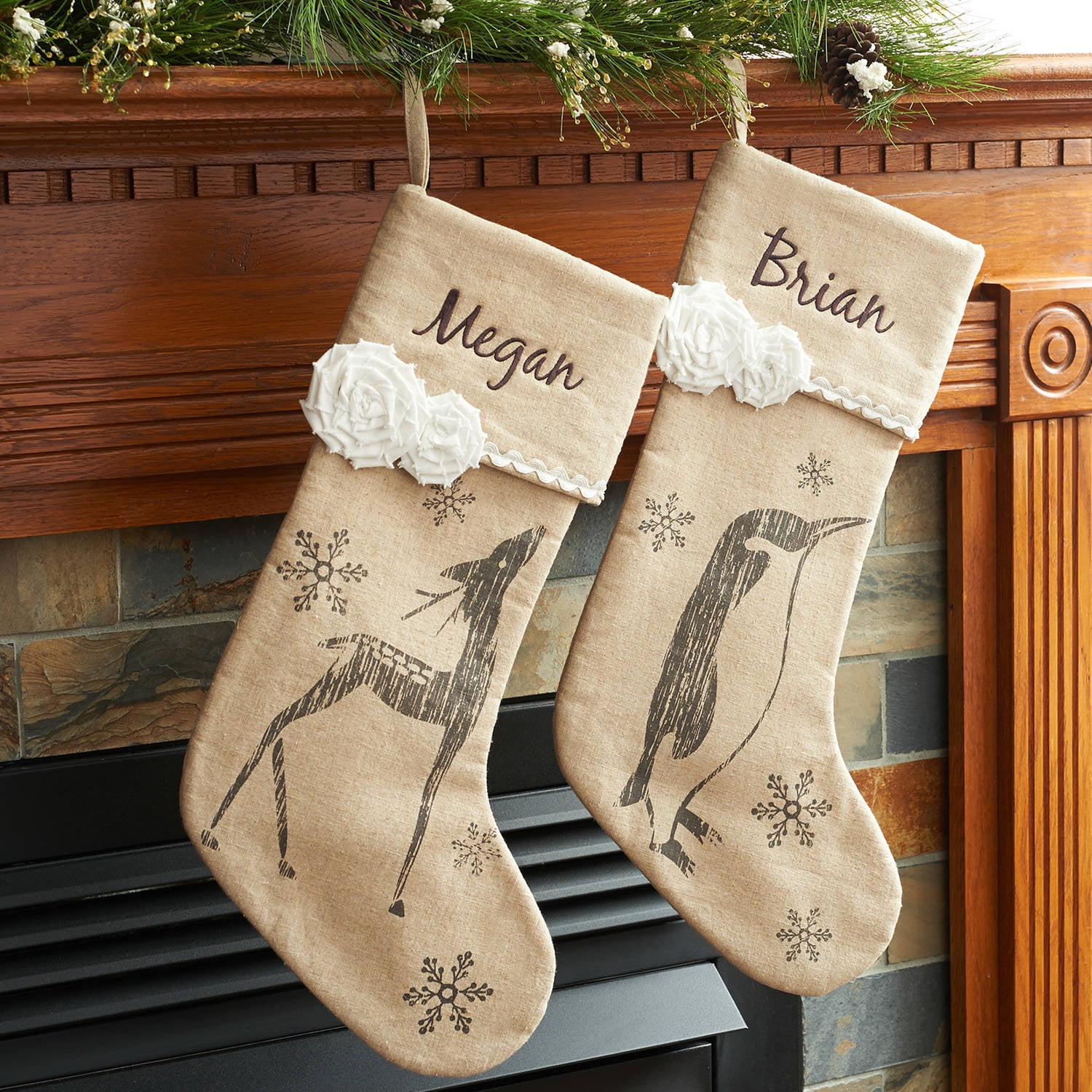 Personalized Vintage Linen Snowflake Christmas Stocking