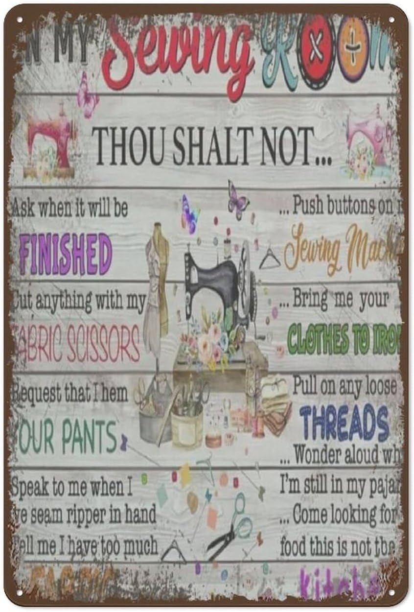 Targa In Metallo Divertente Per Sartoria, Con Scritta "In My Sewing Room Thou Shalt Not", Poster In Alluminio 20x30 Cm Per Parete, Decorazione Vintage Per Casa E Ufficio