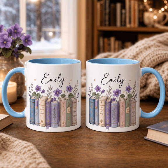 Personalized Violet Birth Flower Ceramic Mug February Book Lover Gift 11oz 15oz