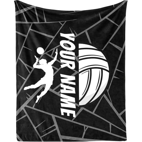 Personalized Volleyball Blanket Gifts with Name - 40"x50" Sports Throw Blanket for Adults, Kids - Black Soft Plush Blankets for Bed, Couch & Travel