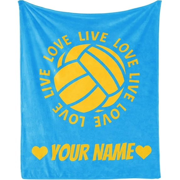 Personalized Volleyball Blanket Gifts with Name - 50"x60" Sports Throw Blanket for Adults, Kids - Blue Soft Plush Blankets for Bed, Couch & Travel