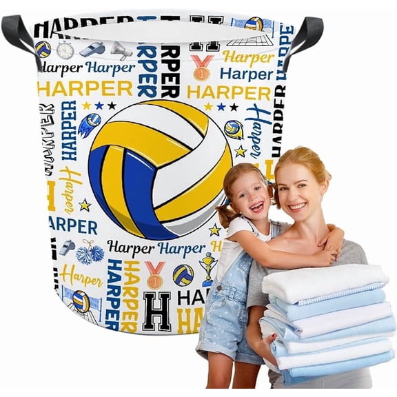 Personalized Volleyball Laundry Basket,Custom Name Laundry Hamper,Baby Nursery Hamper Bin,Collapsible Clothes Storage Basket for Bathroom Living Room Bedroom