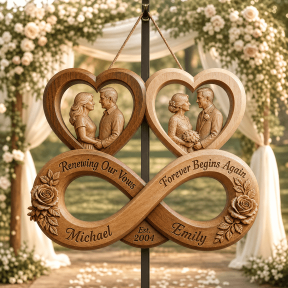 Personalized Vow Renewal Wooden Sign Infinity Heart Anniversary Gift