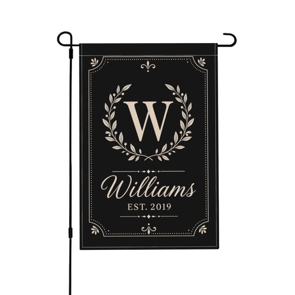 Personalized W Monogram Garden Flag With Wreath and Custom Last Name for Porch and Yard Vintage Black Outdoor Flag 12x18 in