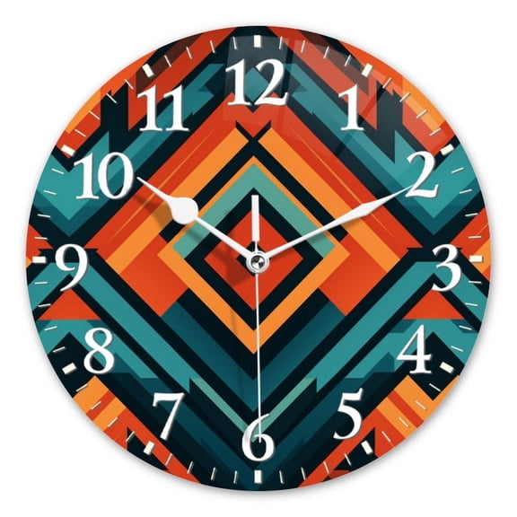 Personalized Wall Clock Non-Ticking Silent Clocks Battery Operated Round Clocks Decorative for Bathroom,Office-Abstract Seamless Pattern Inspired By The Geometric Shapes(14inch)