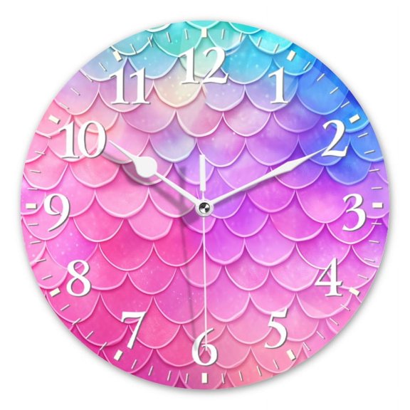 Personalized Wall Clock Non-Ticking Silent Clocks Battery Operated Round Clocks Decorative for Bathroom,Office-Beautiful Mermaid Scales Pattern(12inch)
