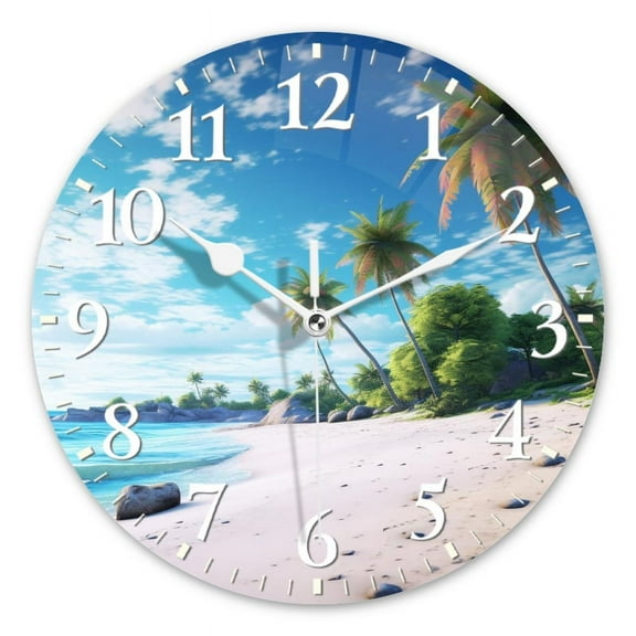 Non-Ticking Silent Wall Clocks Battery Operated Personalized Decor Clock for Living Room,Bedroom-Beautiful Tropical Beach With Palm Trees And Rocks(10inch)